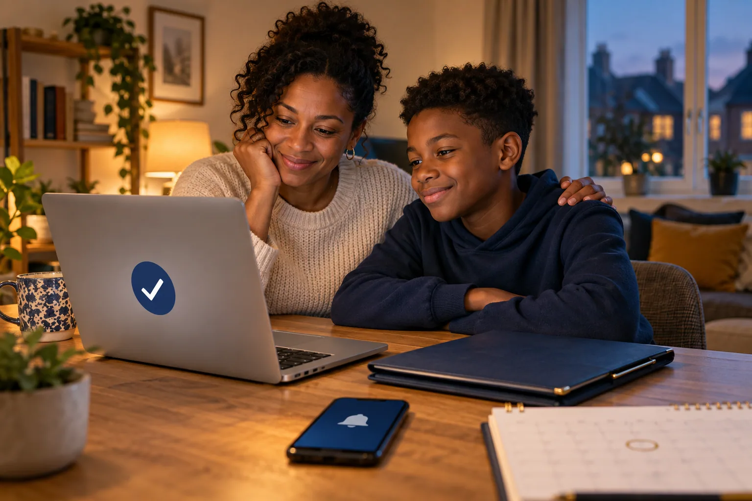 Family reviewing secondary-school dates together