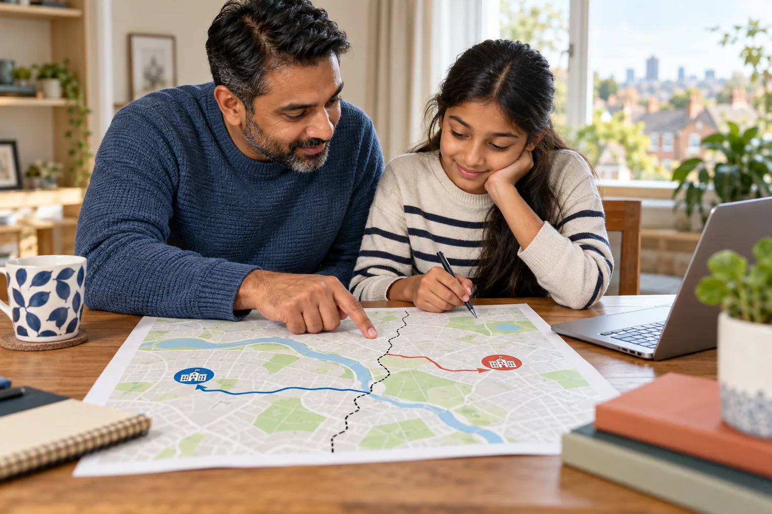 Parent and child planning an application to a school in another council area