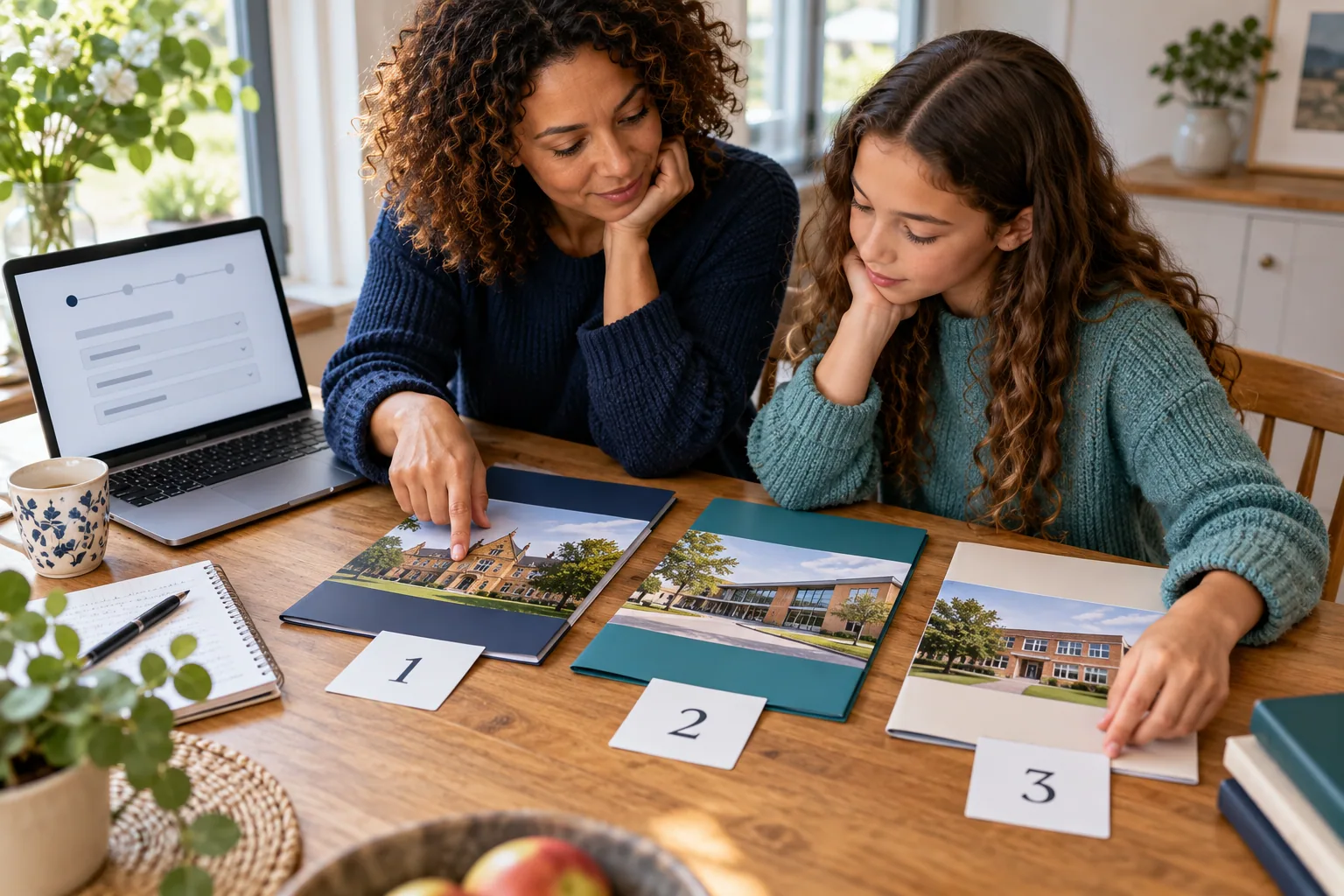 Family completing a secondary-school preference form