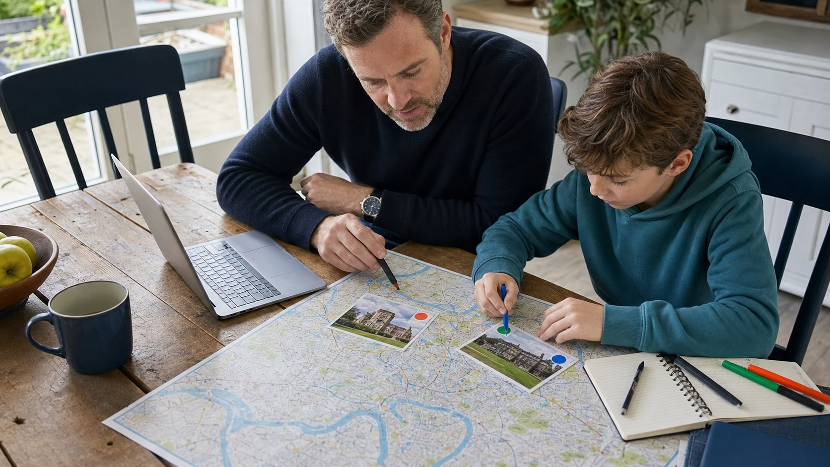Family reviewing school options together on a laptop
