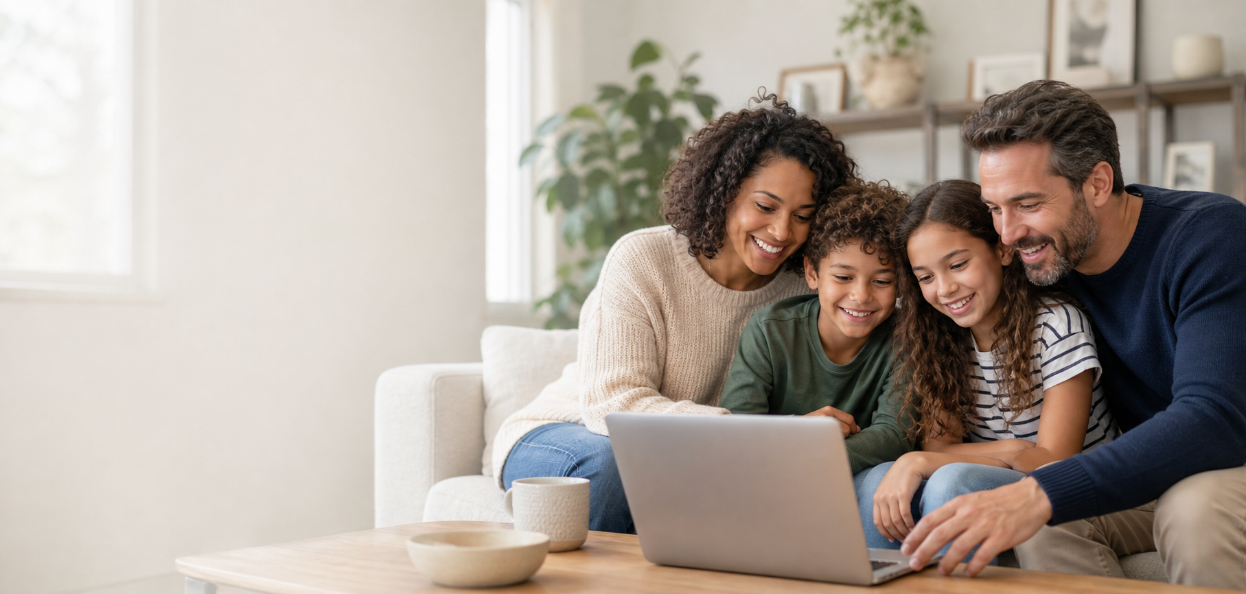 A multicultural family researching schools together